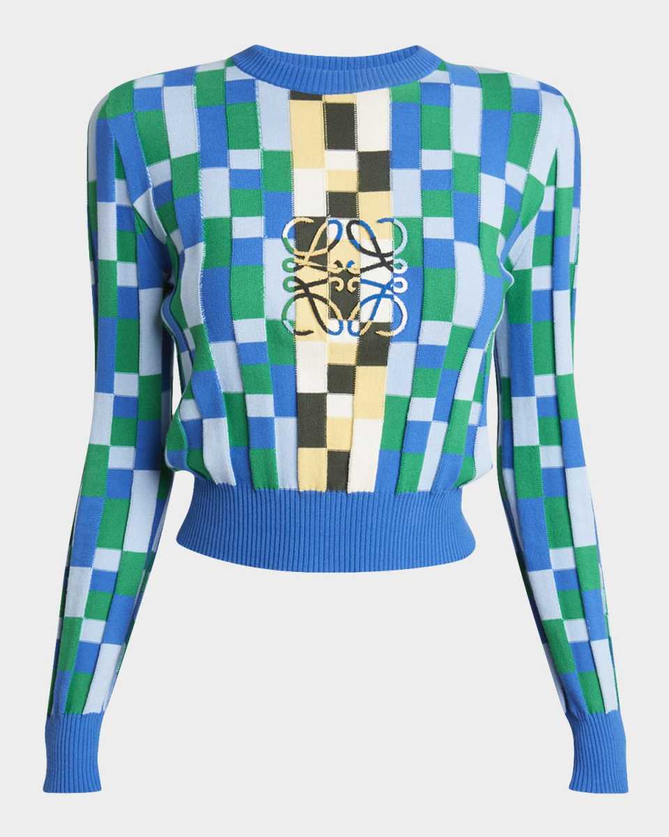 Checkered Anagram Cropped Sweater